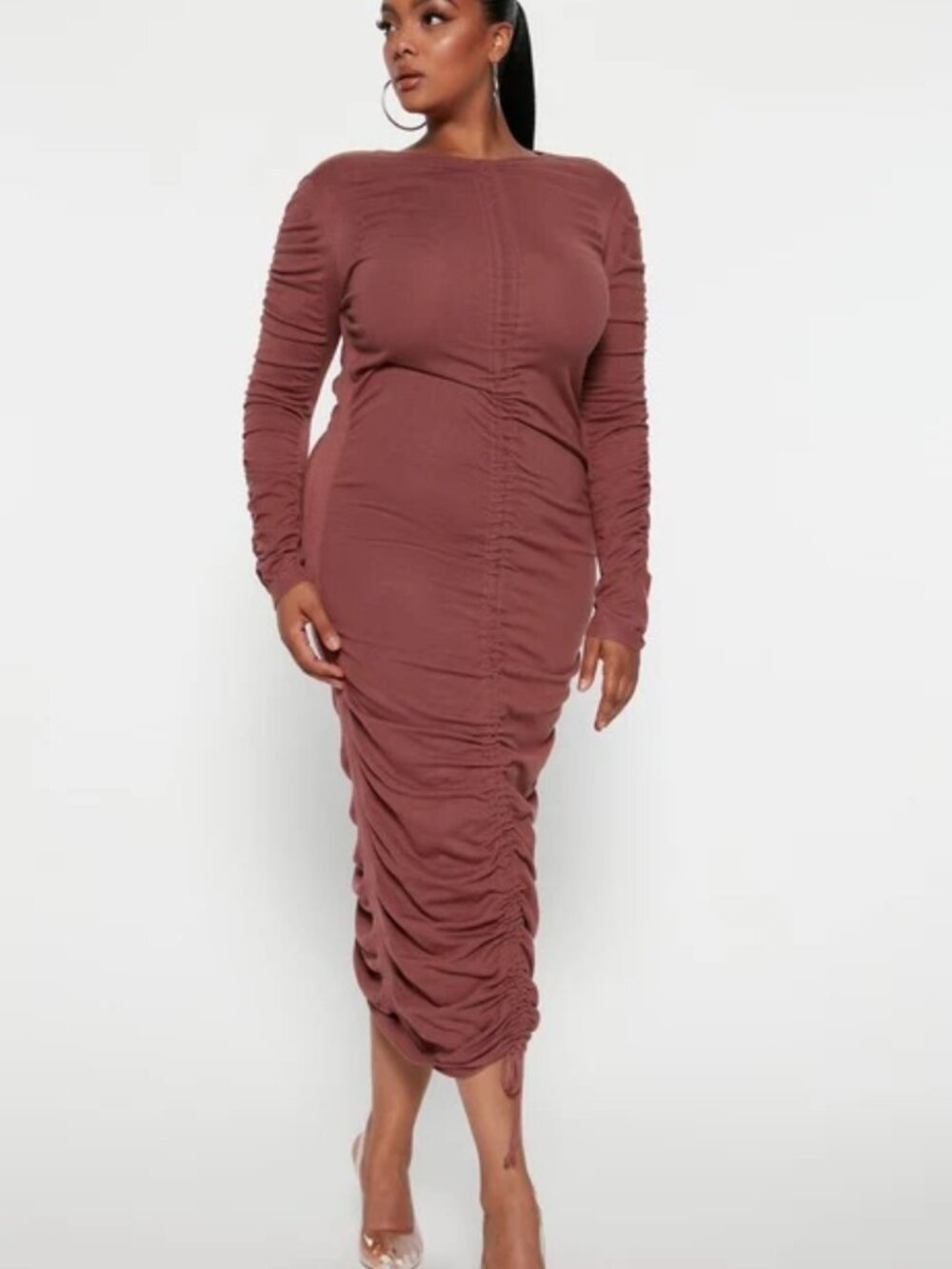 Fashion Nova Long Sleeve Mauve Bodycon Maxi Dress Size XXL EUC